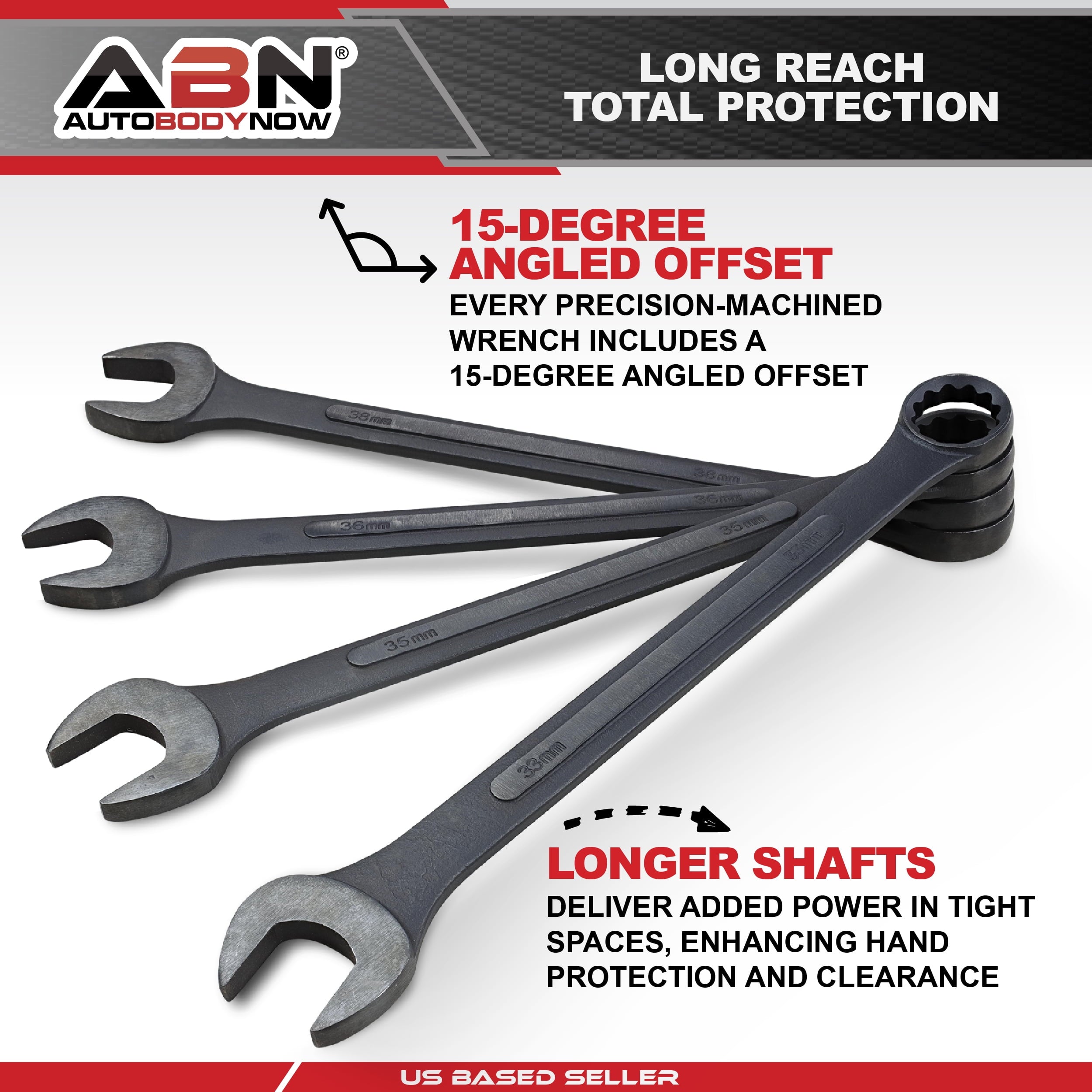 ABN Jumbo Wrench Set Metric 33 to 50mm - 10 Piece Combo Open End Tool Set