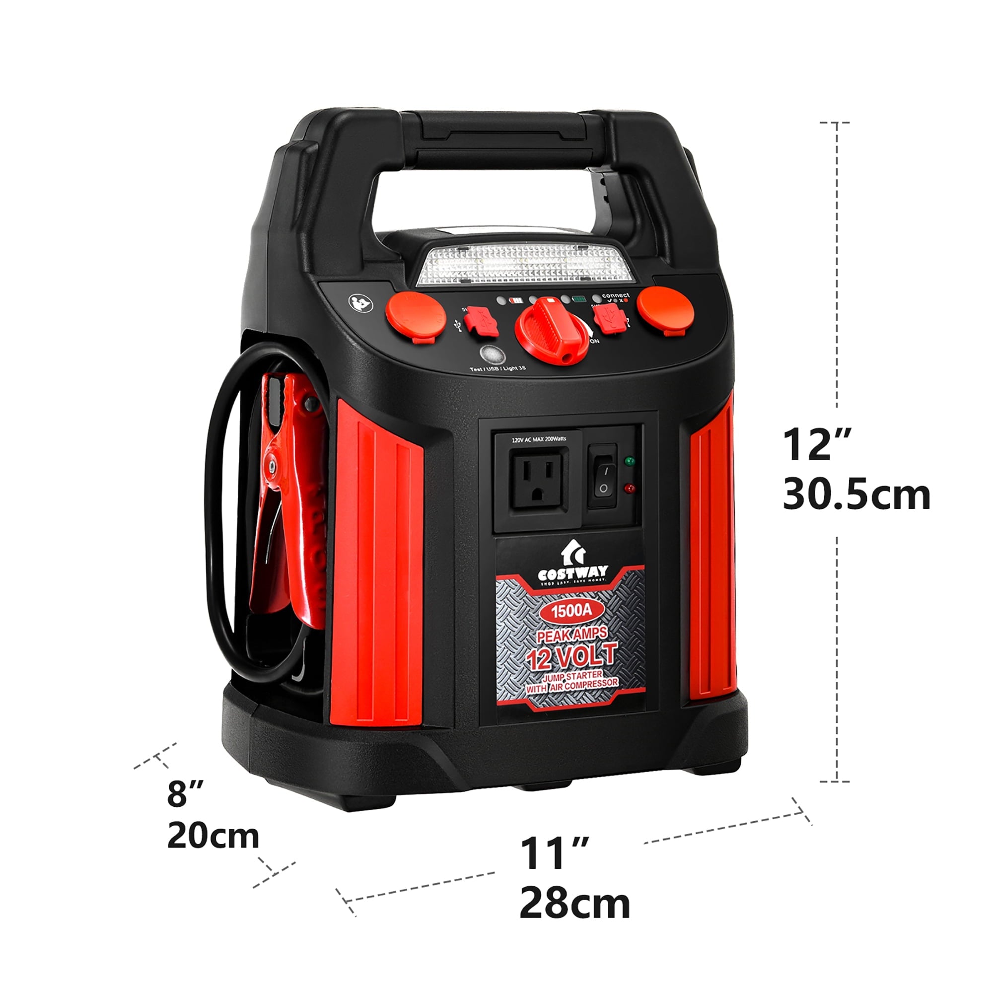 Costway Jump Starter 1500A peak Air Compressor Power Bank Charger w/ LED Light & DC Outlet