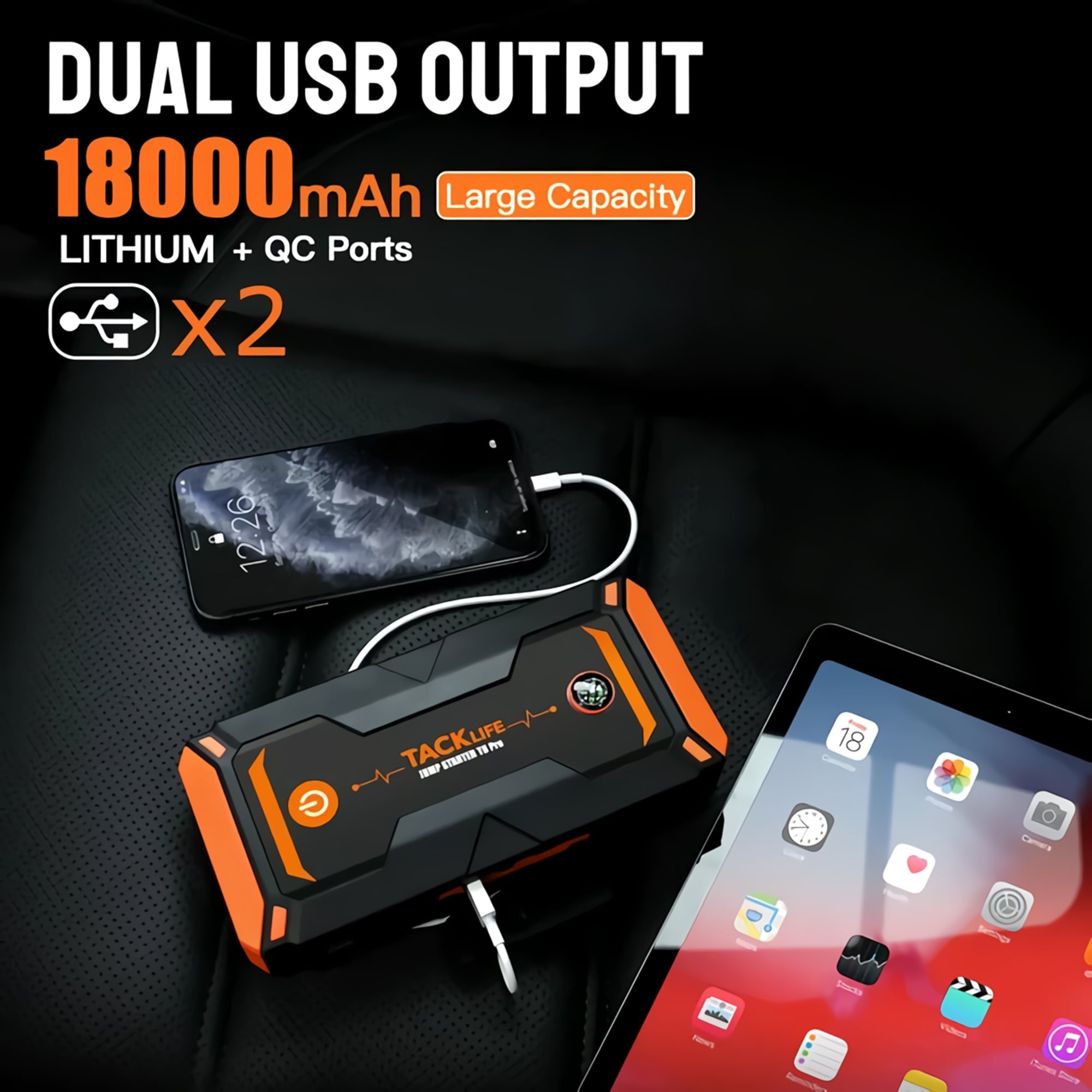1200A Peak 18000mAh Jump Starter Power Bank with LCD Screen(T8Pro)