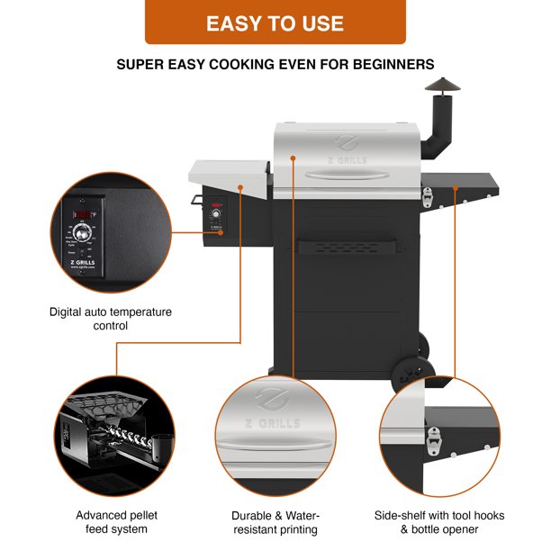 Z GRILLS ZPG-6002E 573inch Wood Pellet Grill and Smoker 6-in-1 BBQ Stainless Steel