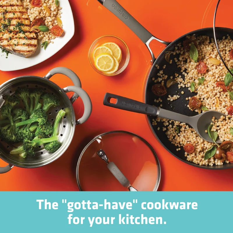 Circulon 84569 Elementum 7.5 qt. Hard-Anodized Aluminum Nonstick Stock Pot in Oyster Gray with Glass Lid