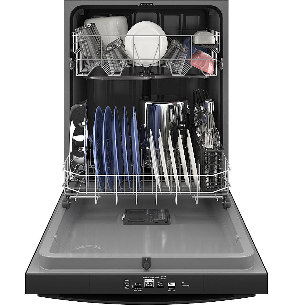 GE - Top Control Built In Dishwasher, 55 dBA - Black