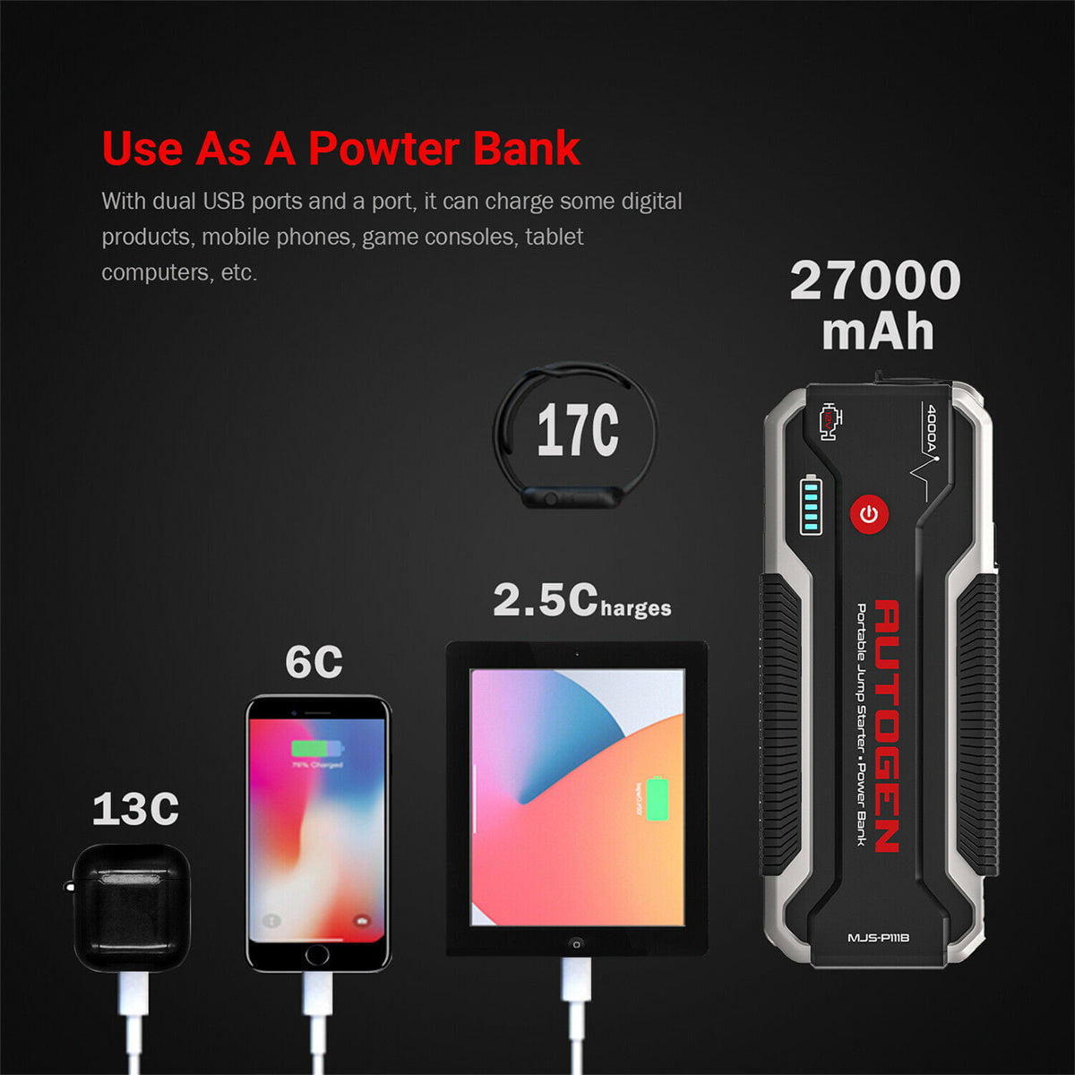 AUTOGEN® 4000A Car Battery Jump Starter Jumper Box