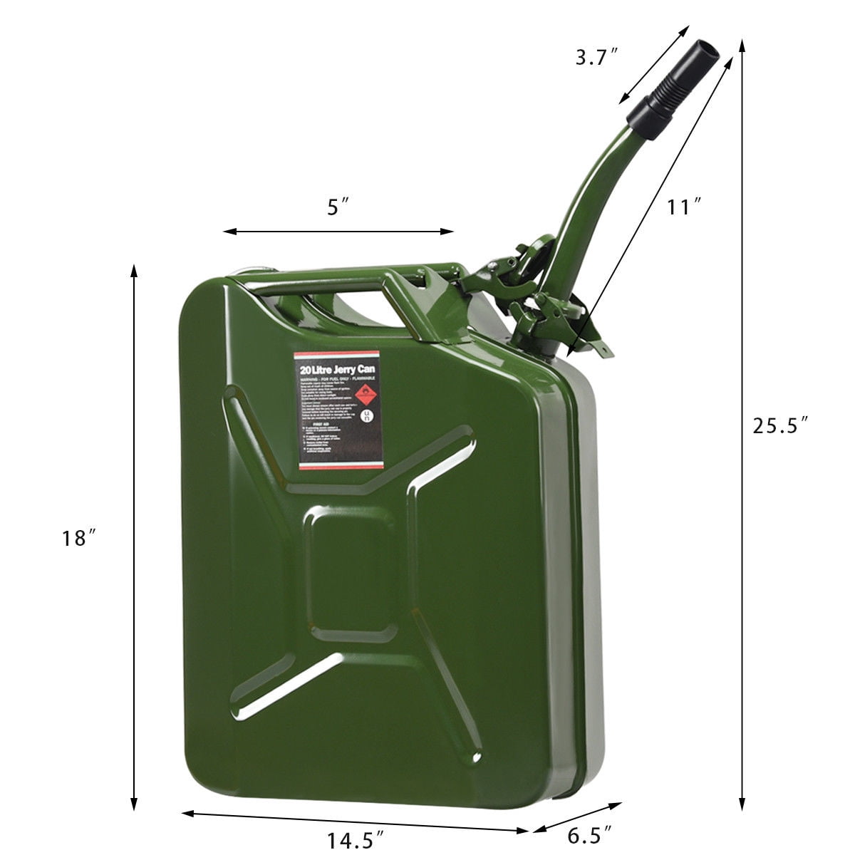 Gymax Green 5 Gallon 20L Jerry Fuel Can Steel Gas Container Emergency Backup w/ Spout