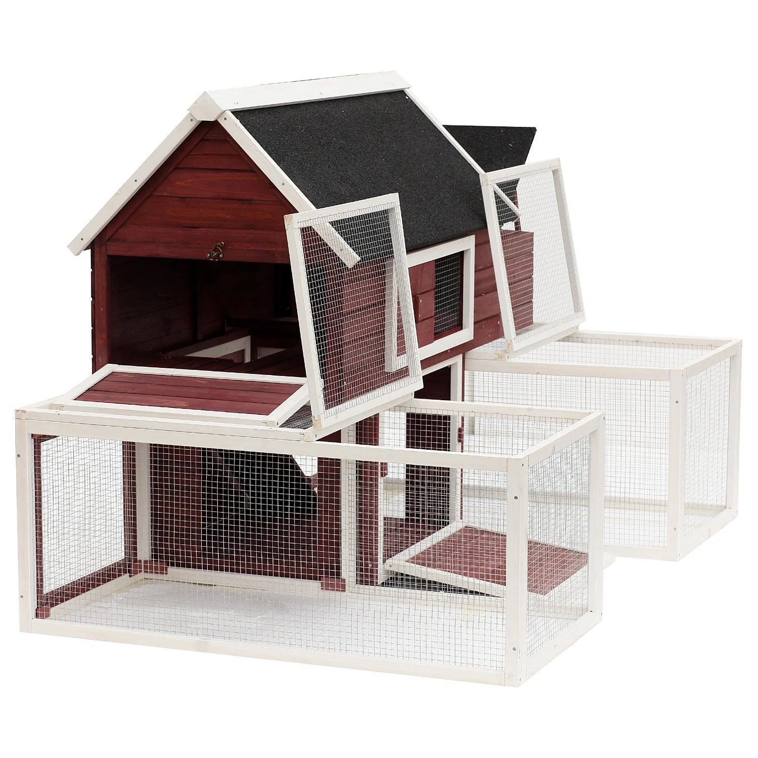 Pawhut Wooden Customizable Backyard Chicken Coop With Nesting Box and Runs, 114