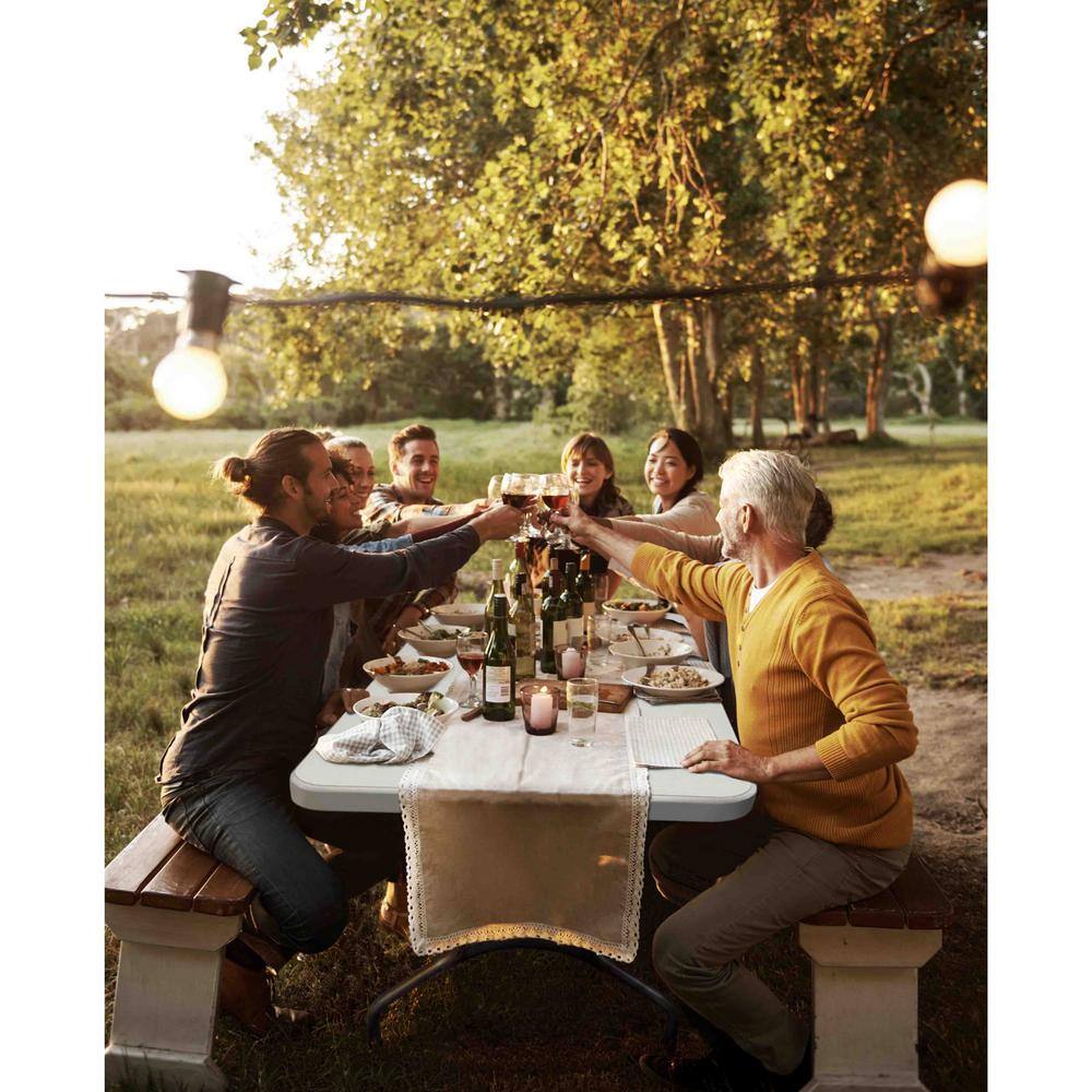 Plastic Development Group PDG-816 8 ft. White Plastic Fold-In-Half Folding Table