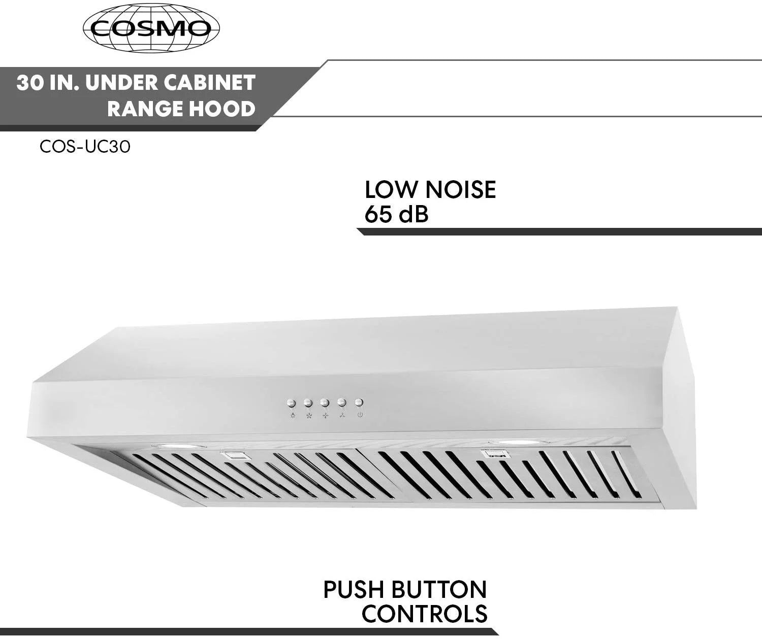 Cosmo UC30 30-Inch Under-Cabinet Range Hood and Over Stove Vent Light, Silver