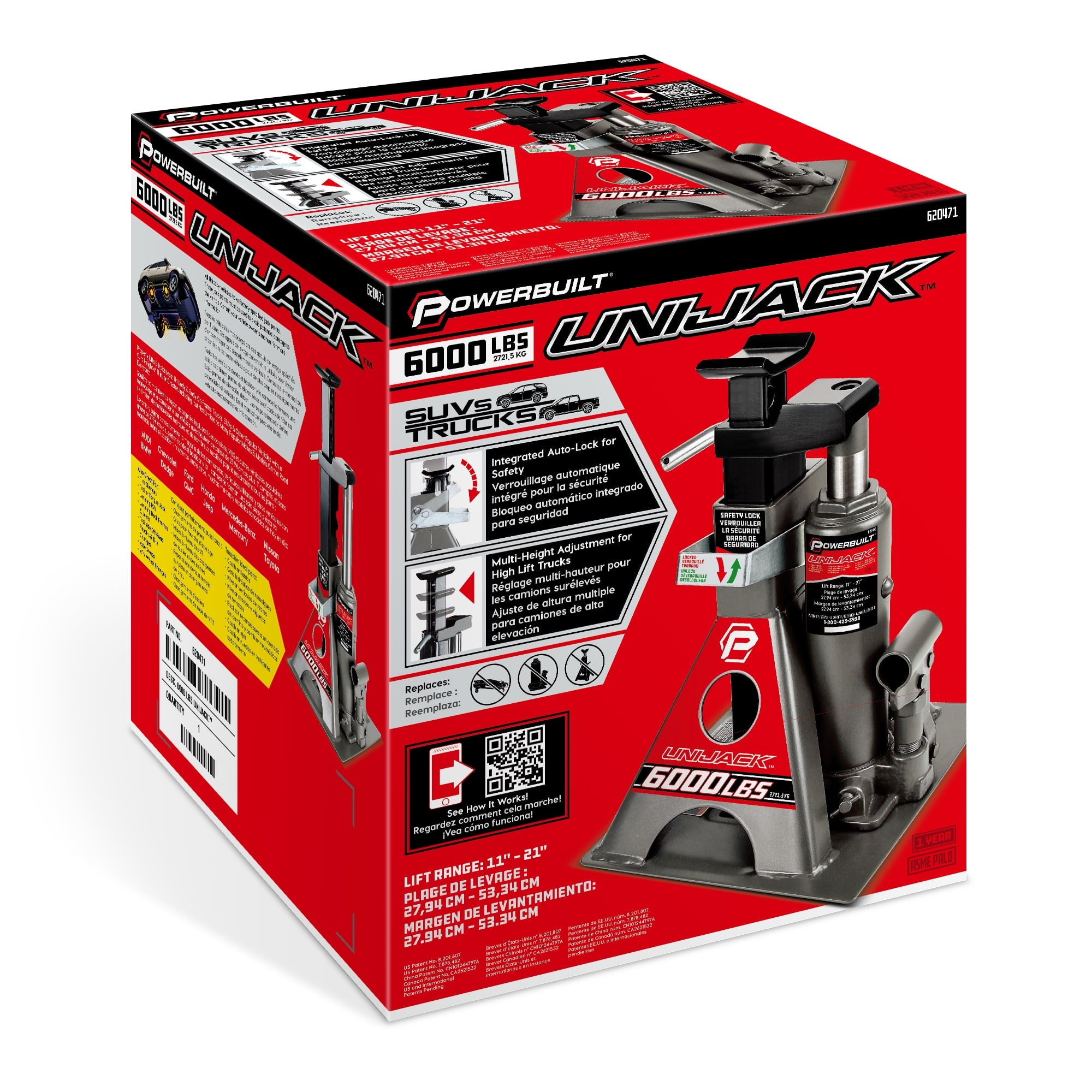 Powerbuilt 3 Ton Unijack Bottle Jack and Jackstand in One - 620471