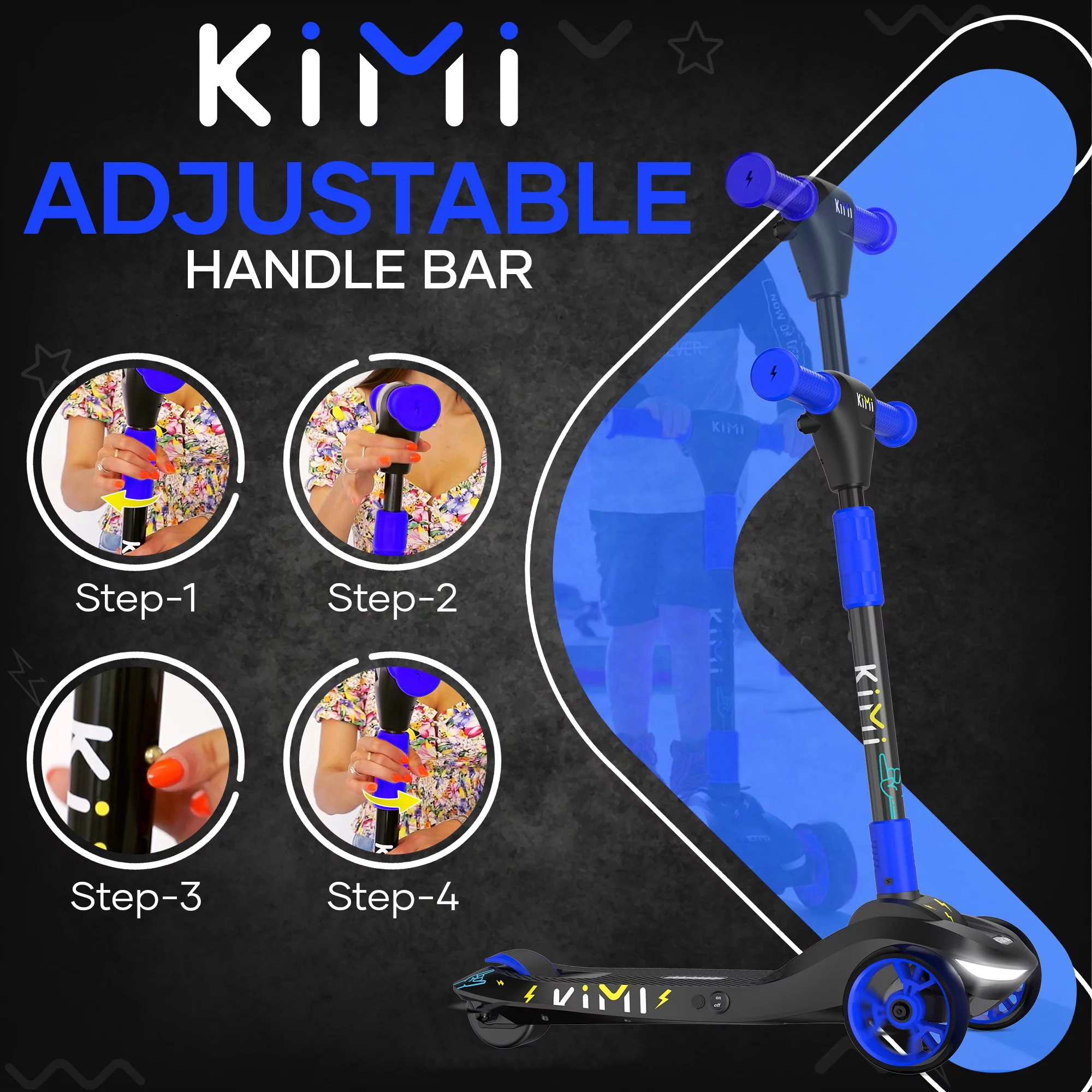 KIMI Kids Toddlers 3-Wheel Electric Scooter, Adjustable, TSA Approved, Ages 2-9, 5MPH, Lights, 10 Miles Range + Charger