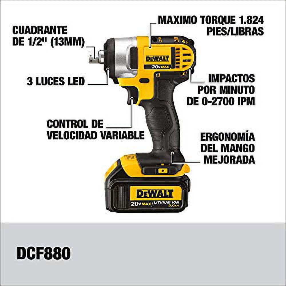 DEWALT DCF880B 20-Volt Li-Ion 1/2-Inch Impact Wrench Kit with Detent Pin