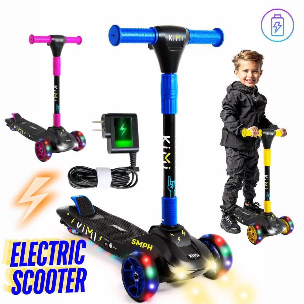 KIMI Kids Toddlers 3-Wheel Electric Scooter, Adjustable, TSA Approved, Ages 2-9, 5MPH, Lights, 10 Miles Range + Charger