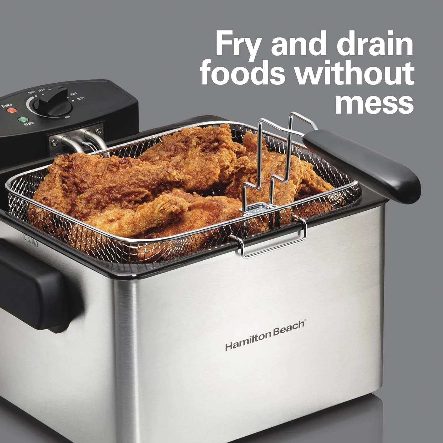 35042 Professional Style Electric Deep Fryer, XL Frying Basket, Lid with View Window, 1800 Watts, 21 Cups / 5 Liters Oil Capacity, Stainless Steel