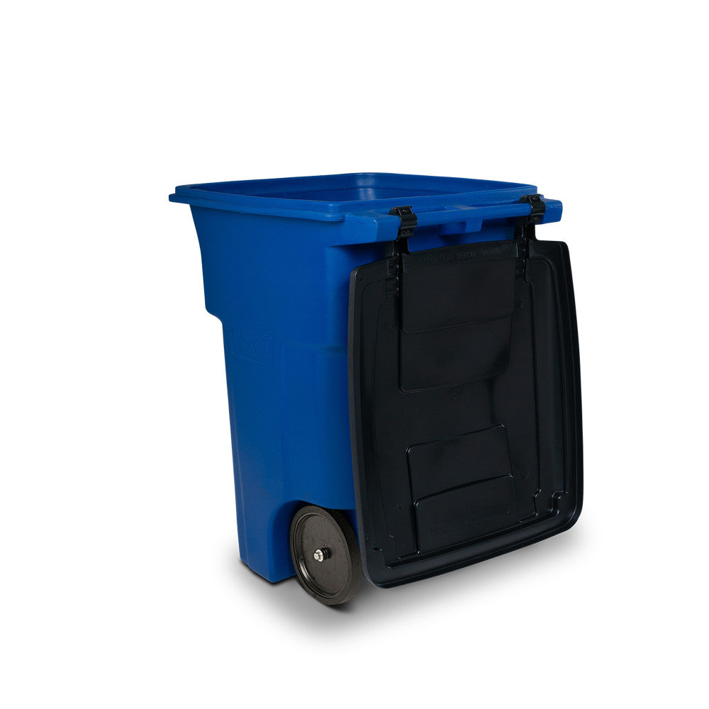 Toter 96 Gallon Trash Can with Smooth Wheels and Lid Blue