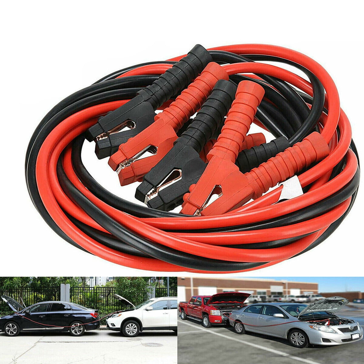 Pixnor 6m 3000A Car Battery Power Emergency Cable Jump Start Firing Line Power Wire Copper Clip Clamp Boost Cord Corriente Bateria Auto (Black and Red)