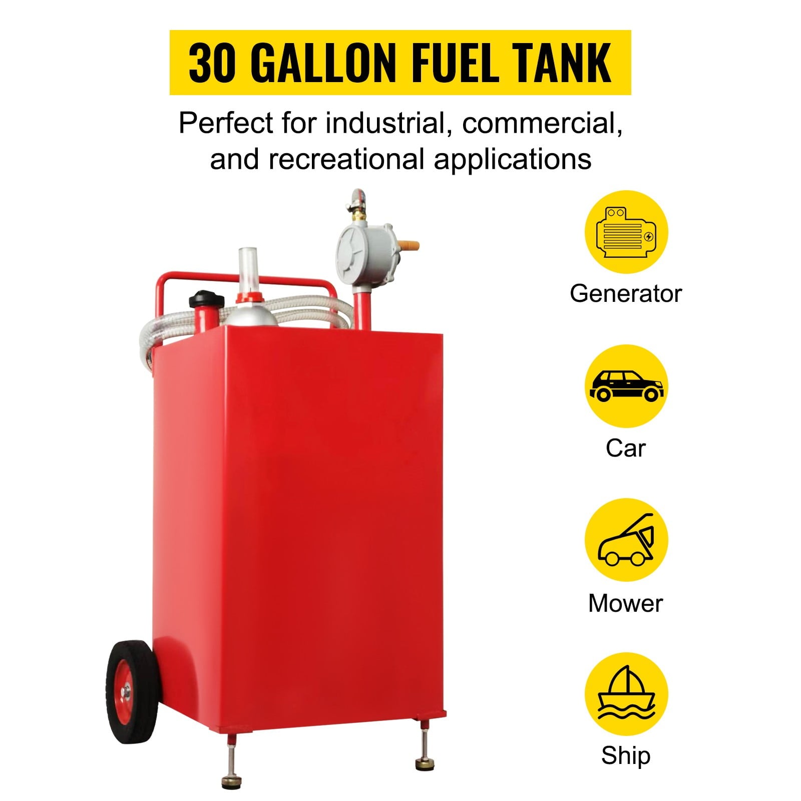 BENTISM Fuel Caddy Fuel Storage Tank 30 Gallon 2 Wheels with Manuel Pump, Red
