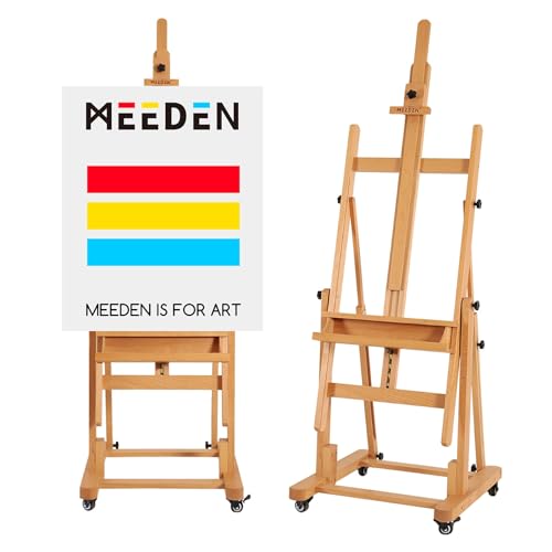 MEEDEN Extra Large H-Frame Studio Easel - Solid Beech Wooden Artist Professional Heavy-Duty Easel, Painting Art Easel Stand with 4 Premium Locking Silent Caster Wheels, Hold Max 82