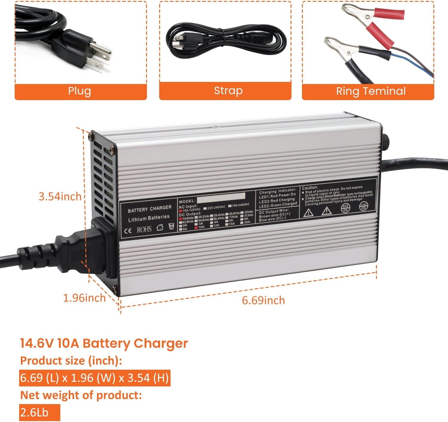 CHINS 12V 10A Lithium Battery Charger 0V Charging Function 14.6V 10A LiFePO4 Battery Charger