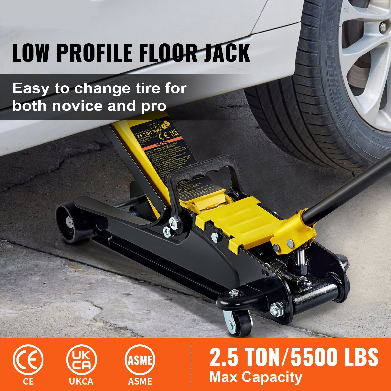 SKYSHALO 2.5 ton Heavy Steel Single Piston Hydraulic Pump Low Profile Floor Jack