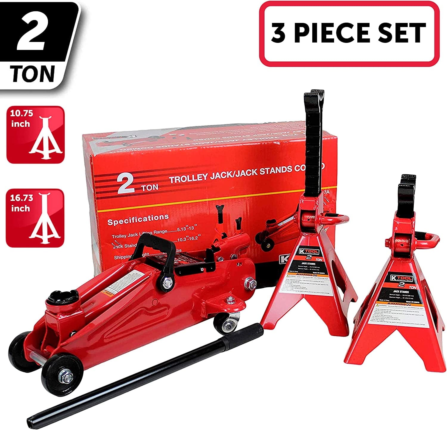 K Tool International KTI63097A 2 Ton Trolley & Jack Stands Combo