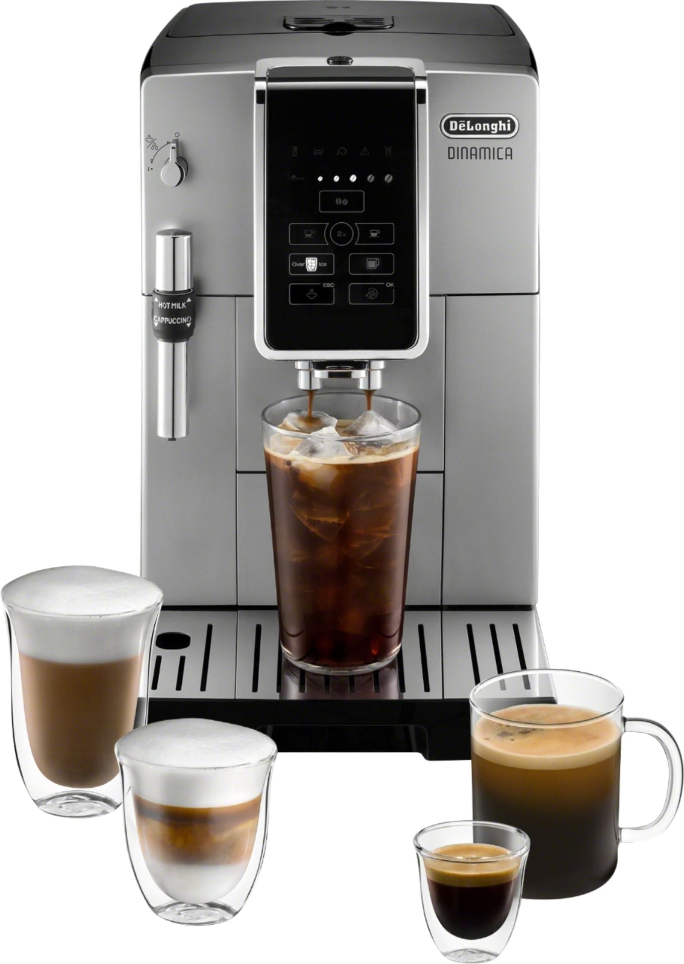 De'Longhi - Dinamica TrueBrew Over Ice Fully Automatic Coffee and Espresso Machine- Chrome and Black