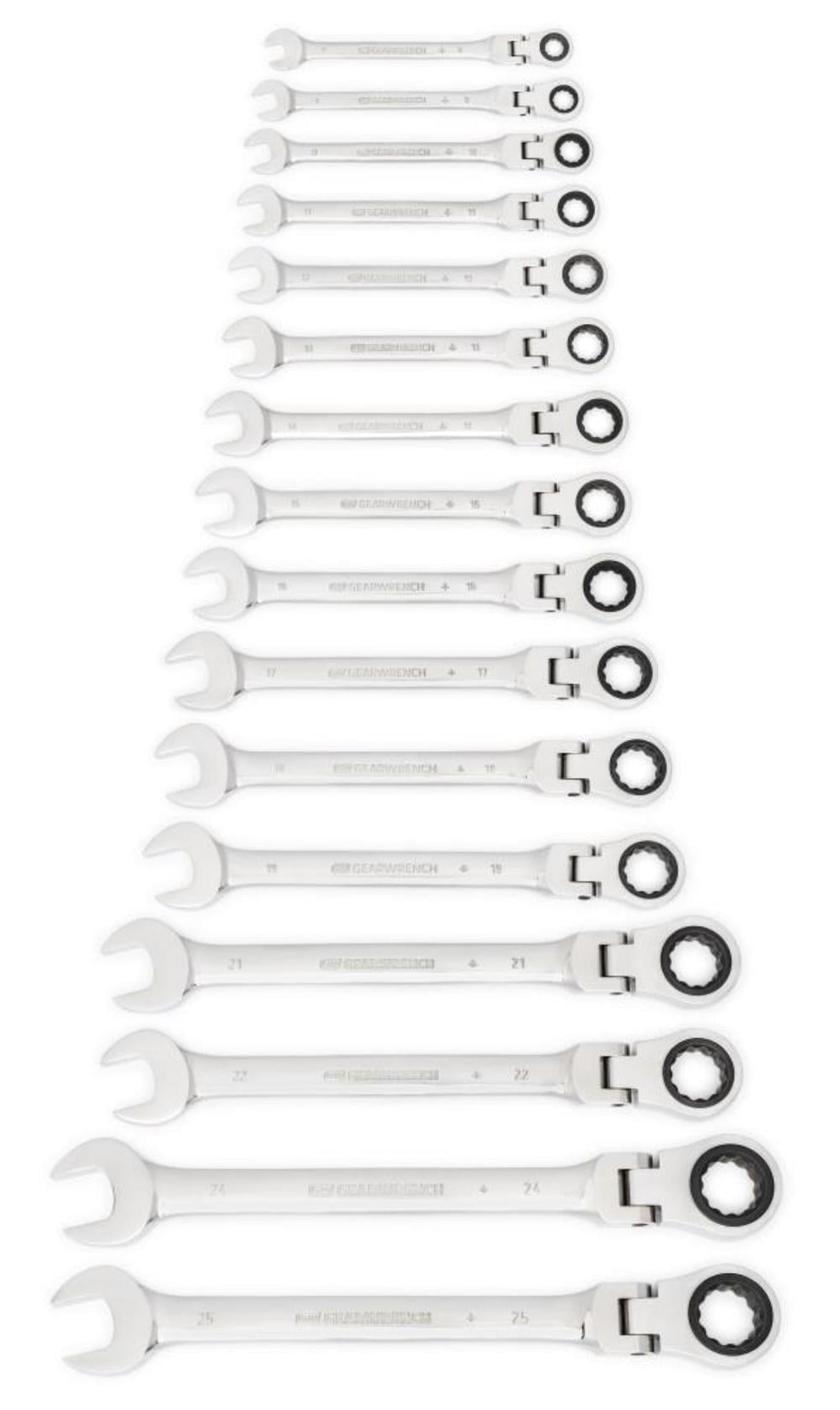 GearWrench 9902D 16-Piece Metric Flex-Head Combination Ratcheting Wrench Set