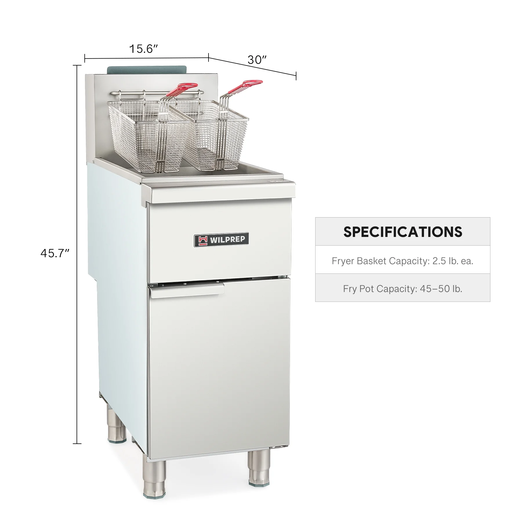 WILPREP 4 Burner Commercial Gas Floor Fryer, Commercial Deep Fryer with 2 Baskets 120000 BTU 50 lb. Capacity 400°F Constant Temperature for Restaurant Kitchen