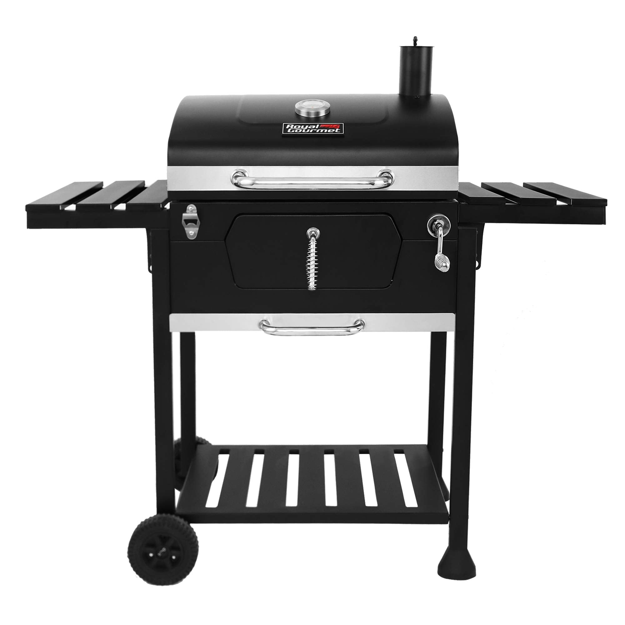 Royal Gourmet CD1824EN 24u201d Charcoal Grill Outdoor Smoker with Side Tables Backyard Griller Party BBQ Picnic Patio Cooking, Black