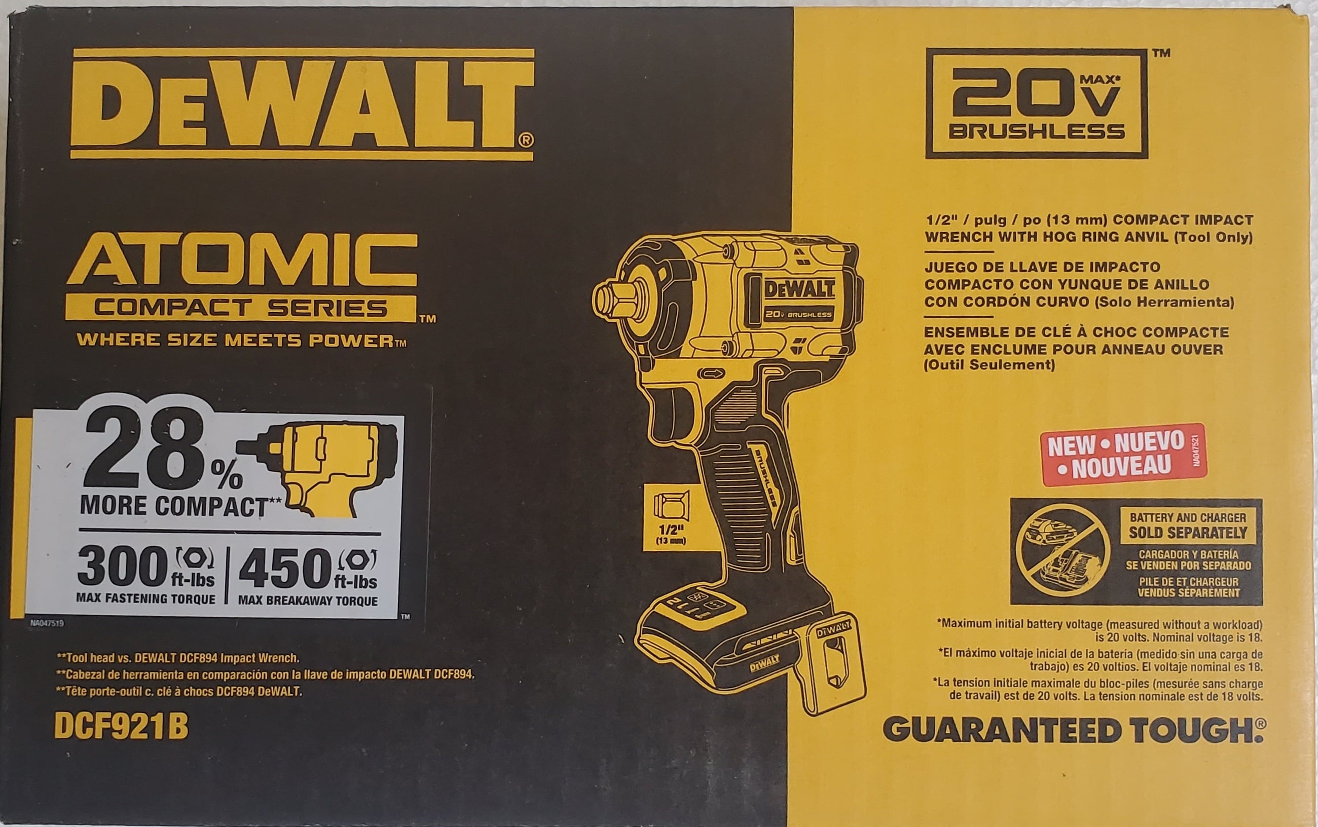 Dewalt DCF921B ATOMIC 20-Volt MAX Cordless Brushless 1/2 in. Impact Wrench (Tool-Only)