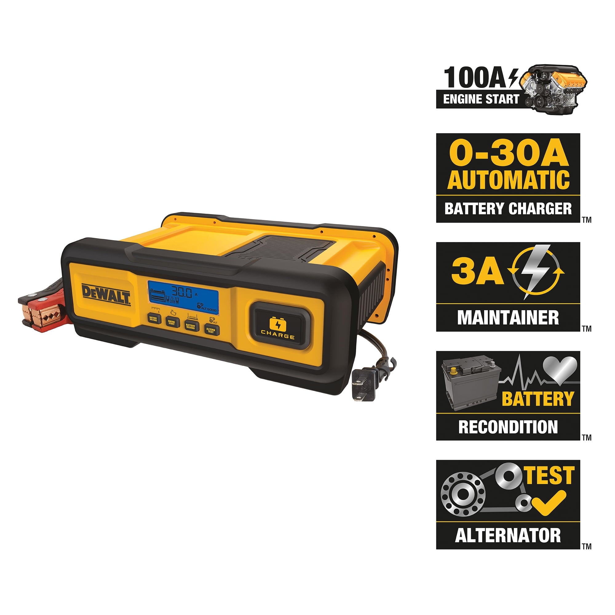 DEWALT DXAEC100 Professional 30-Amp Battery Charger and 3-Amp Maintainer with 100-Amp Engine Start