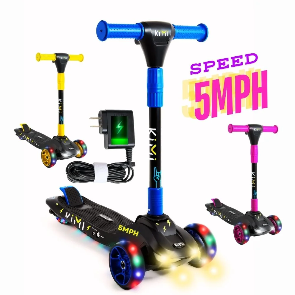 KIMI Kids Toddlers 3-Wheel Electric Scooter, Adjustable, TSA Approved, Ages 2-9, 5MPH, Lights, 10 Miles Range + Charger