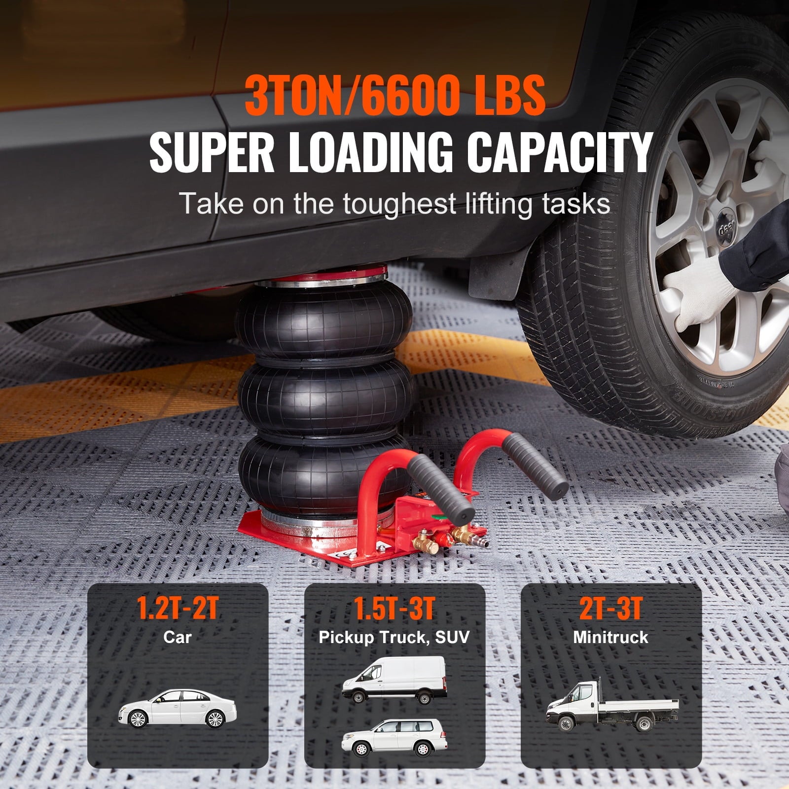 BENTISM Air Jack, 3 Ton/6600 lbs Triple Bag Air Jack, Airbag Jack with Six Steel Pipes, Lift up to 17.7 inch/450 mm, 3-5 s Fast Lifting Pneumatic Jack, with Short Handles for Cars, Garages, Repair