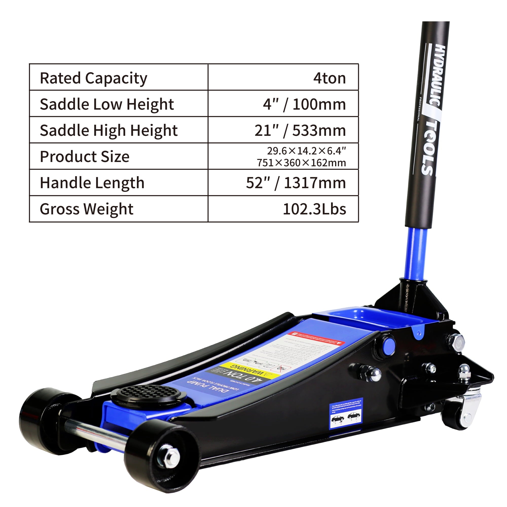 CQSXDA Floor Jack, 4 Ton Low Profile Floor Jack, Heavy-Duty Steel Racing Floor Jack with dual Piston Quick Lift Pump, Floor Jack Lifting Range 4