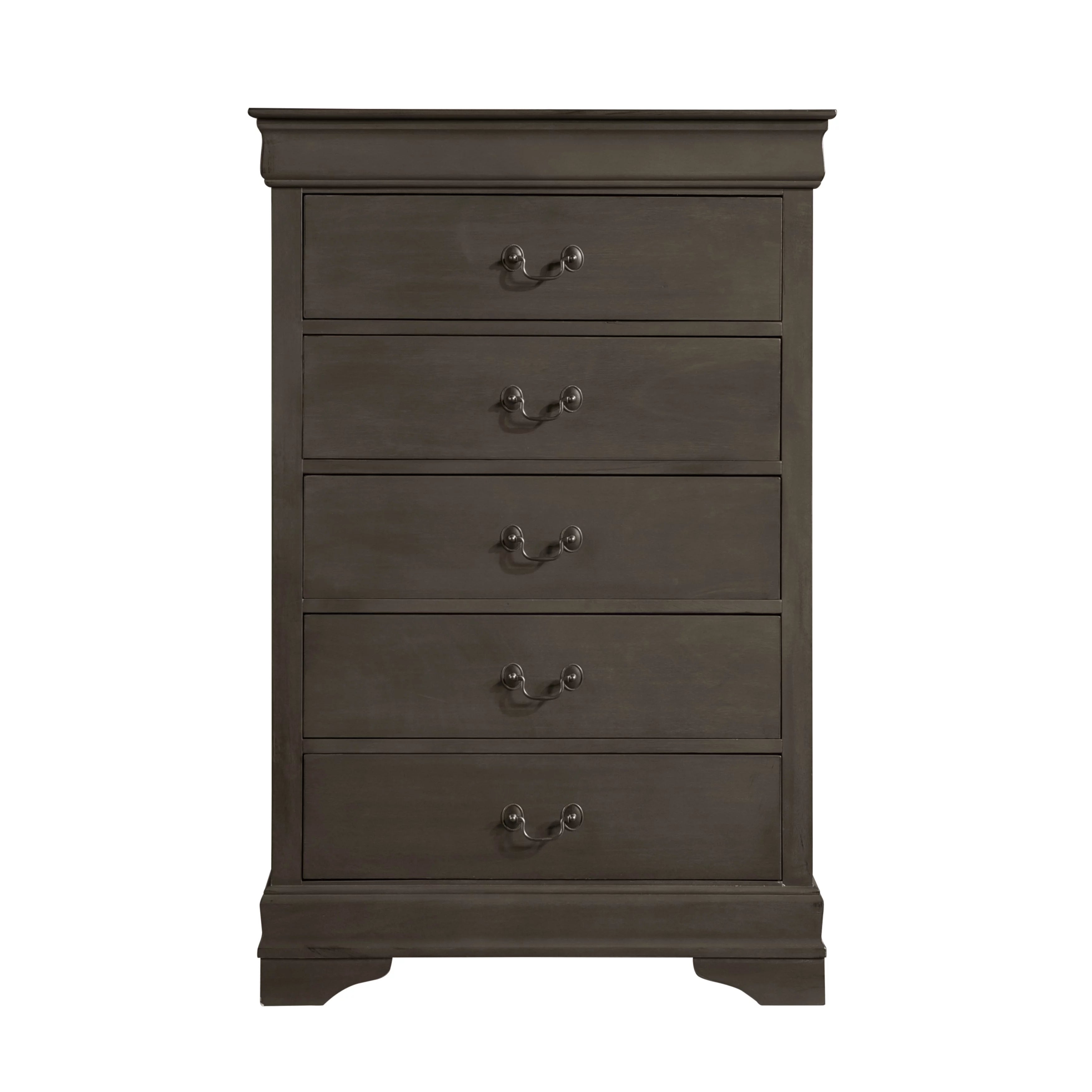 DeeHome Classic Louis Philippe Style Stained Gray Finish 1pc Chest of 5x Drawers Traditional Design Bedroom Furniture