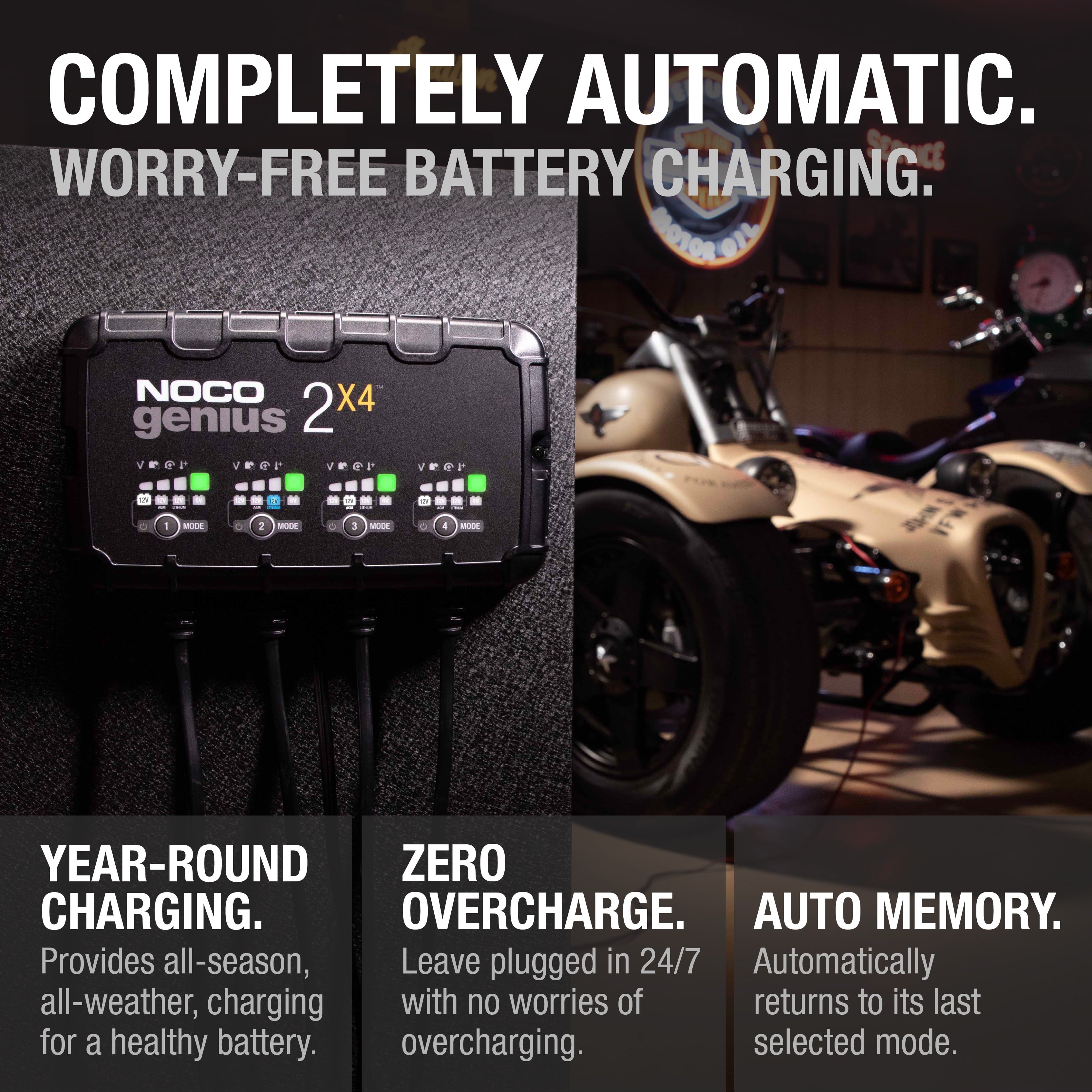 NOCO GENIUS2X4 4-Bank 8A (2A/Bank) 6V/12V Smart Battery Charger and Maintainer