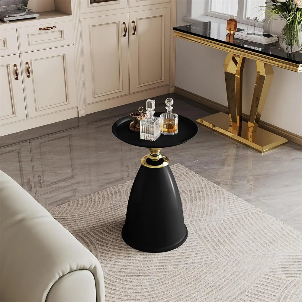 RSJIWOGZ 15 Inch Round End Metal Round for Small Sppace Modern Space Saving Pedestal Nightstand Room Bedroom Luxury Gold End (Gold Type-)