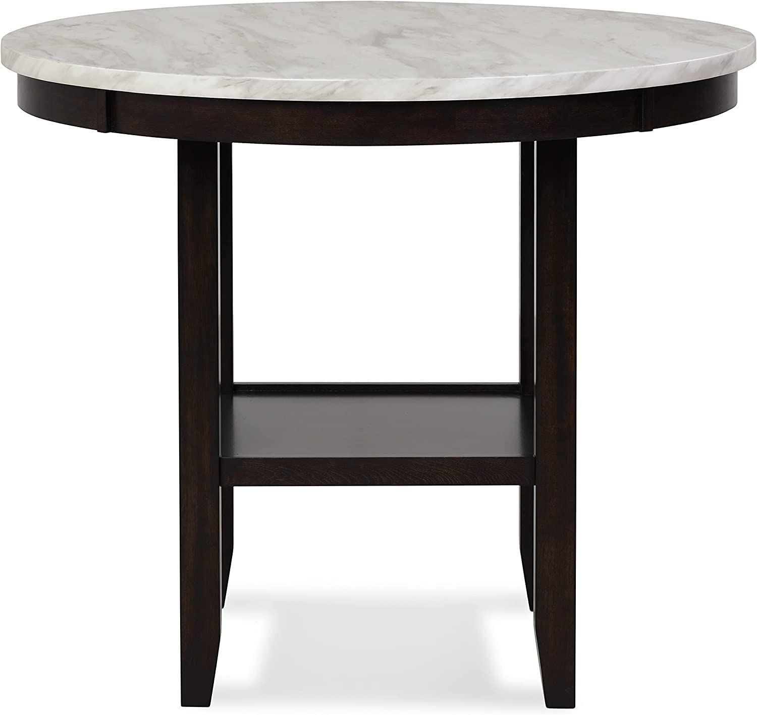 New Classic Furniture Celeste 5-Piece Faux Marble Round Counter Set with 1 Table and 4 Chairs, 42-Inch, Grey