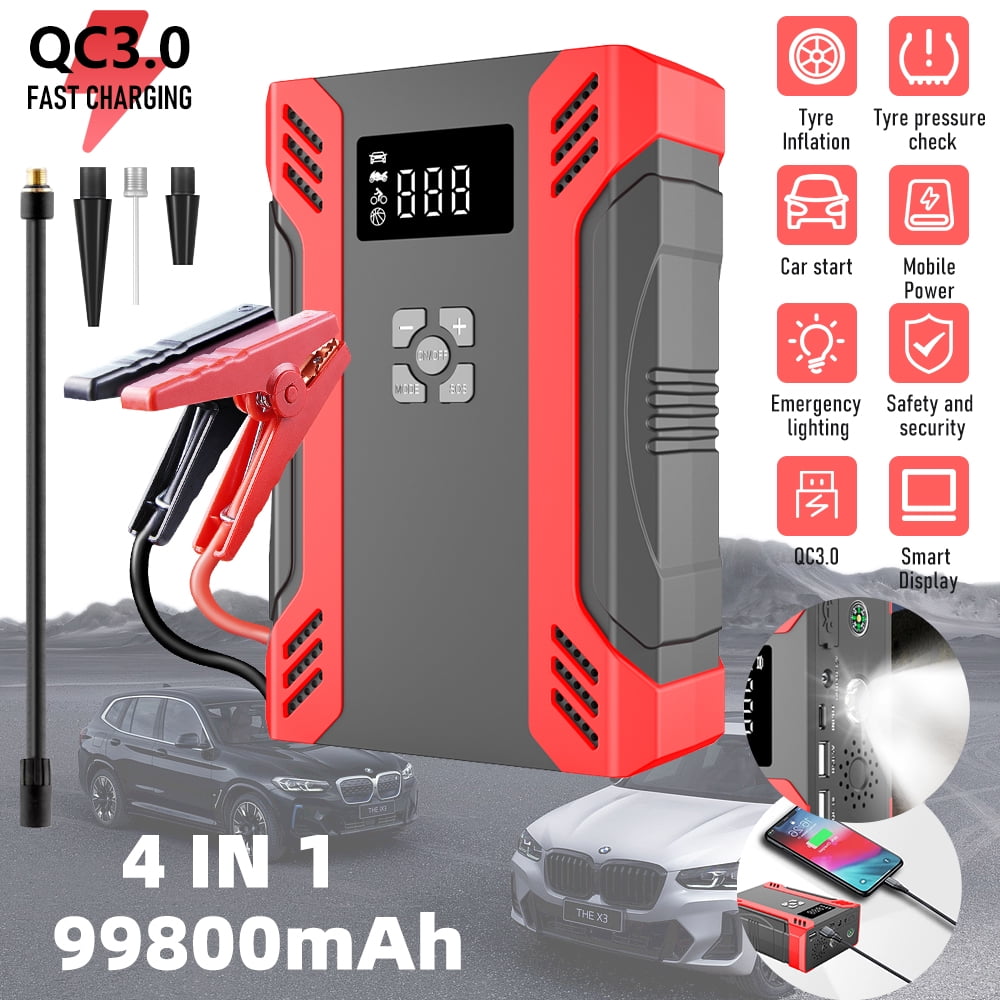 MDHAND Car Jump Starter, Car Emergency Start Power Supply Portable Air Pump All-In-One Machine with Built-in LED Light