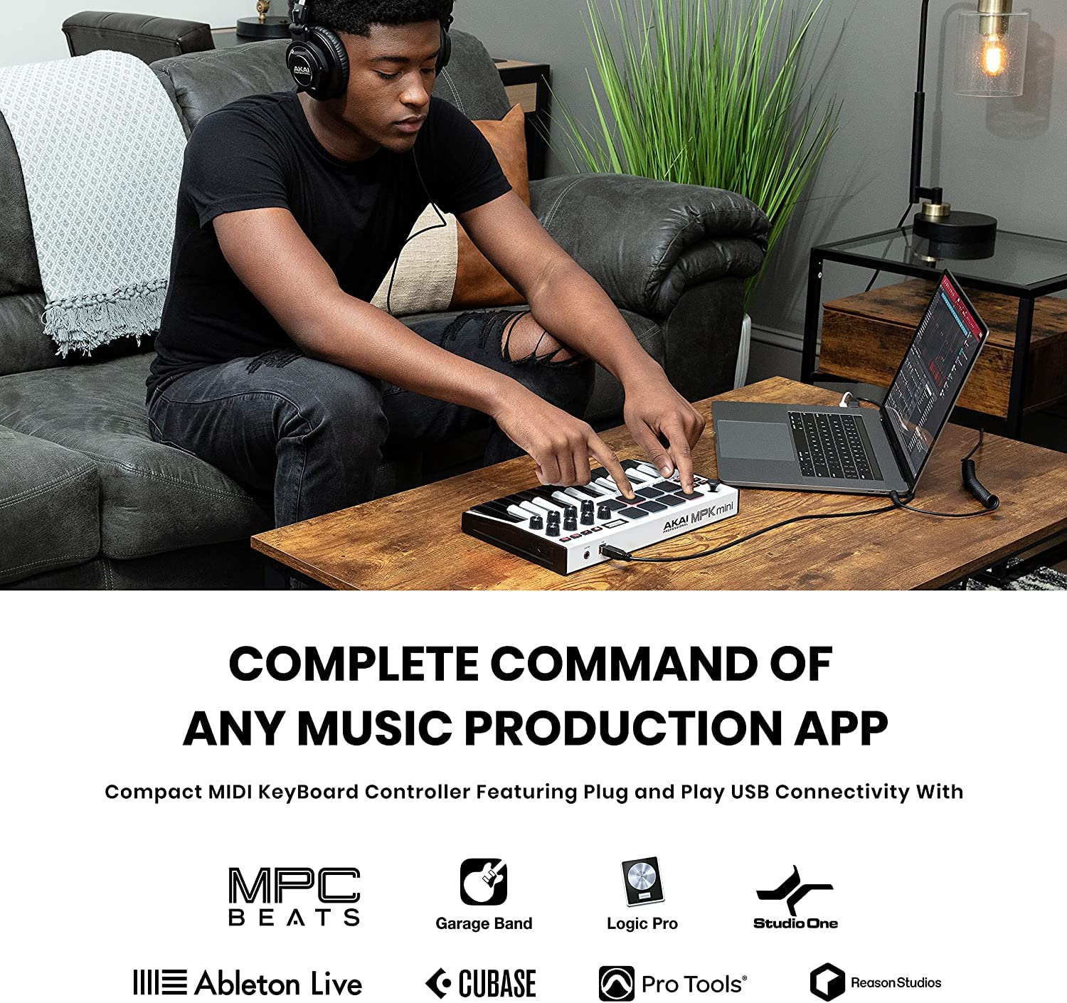 AKAI Professional MPK Mini White MK3 and M-Audio HDH40-25-Key USB MIDI Keyboard Controller with Beat Pads, Studio Headphones and Software Suite