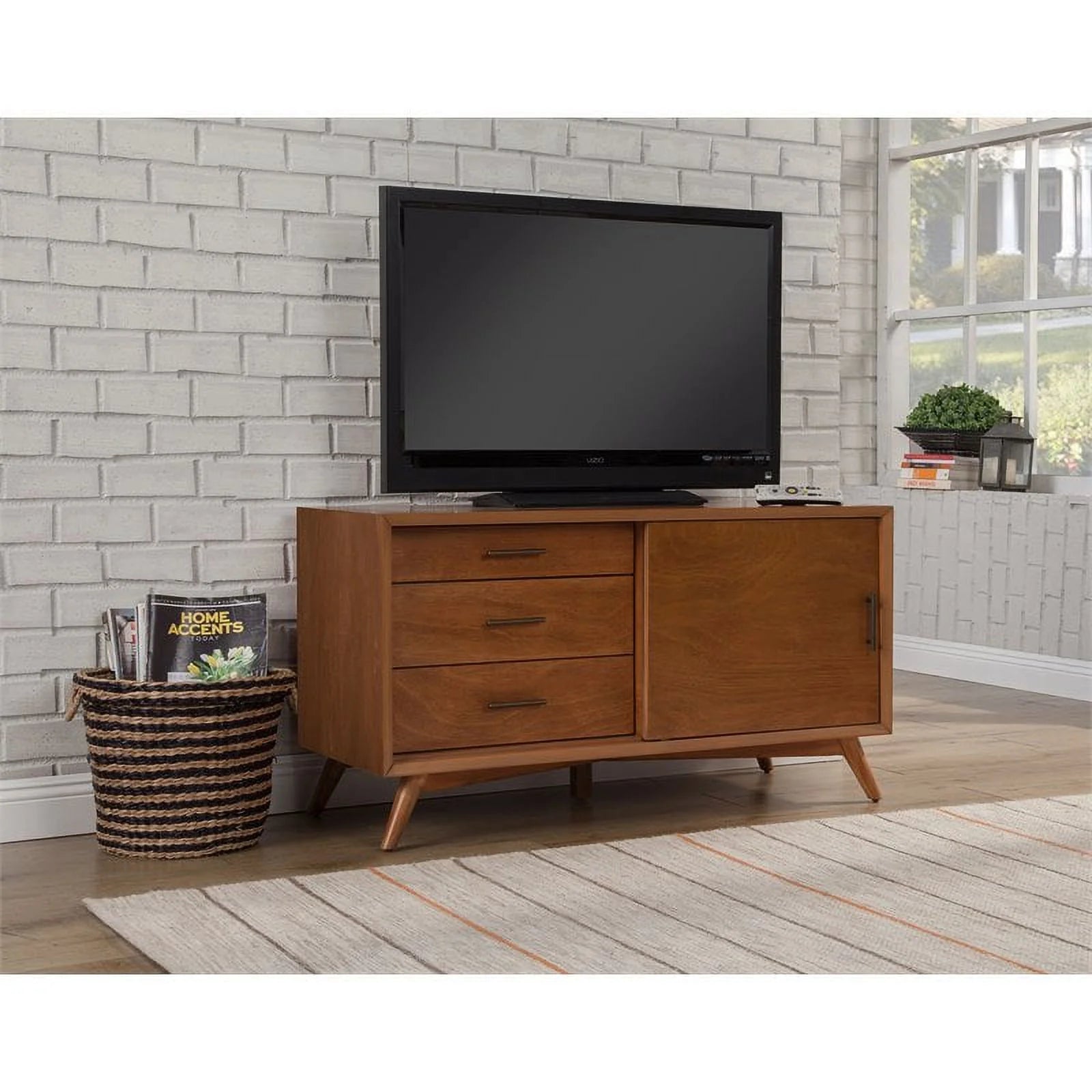 Home Square 4 Piece Set with Small TV Console Full Wood Bed & Large Nightstand