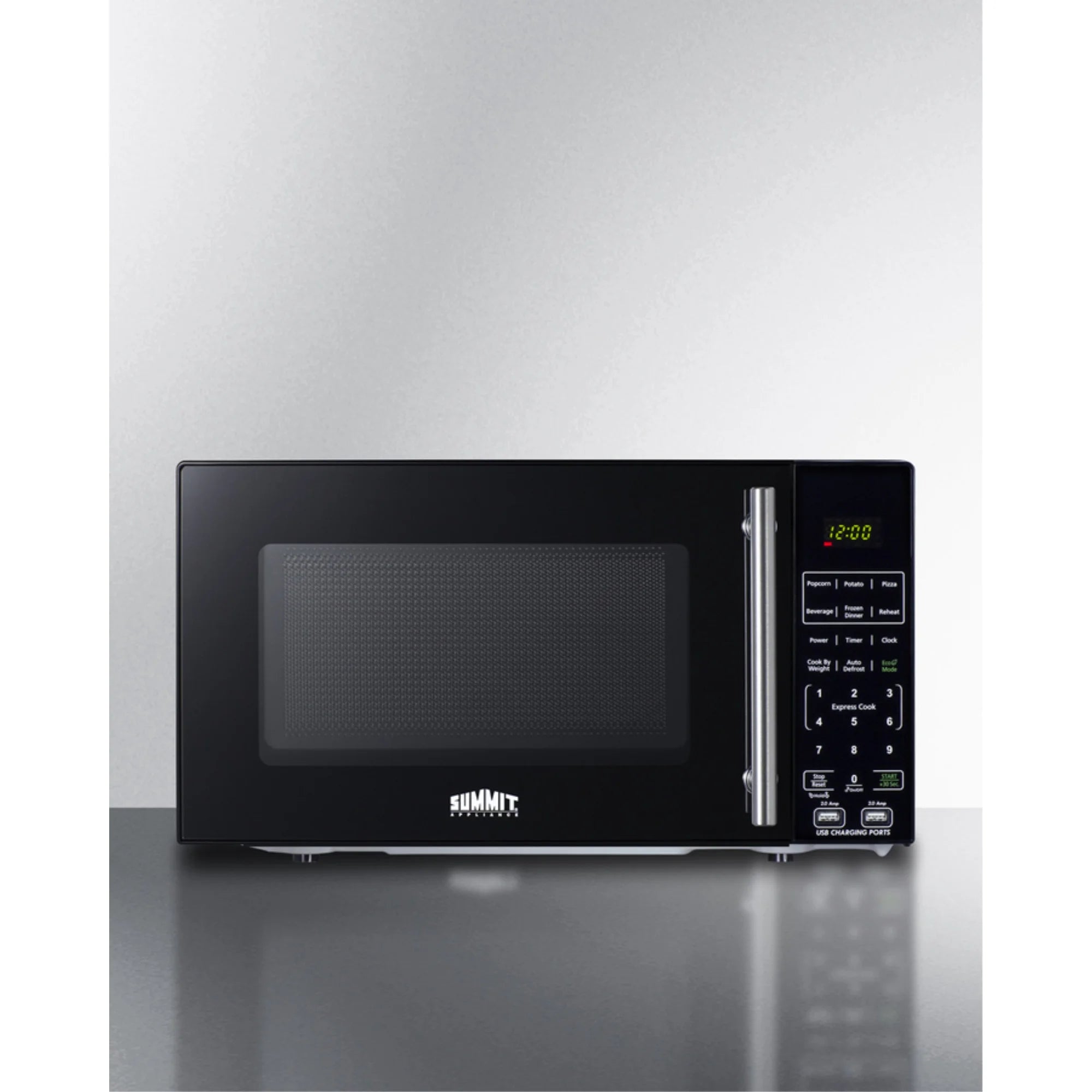 Compact microwave in black with allocator and USB ports
