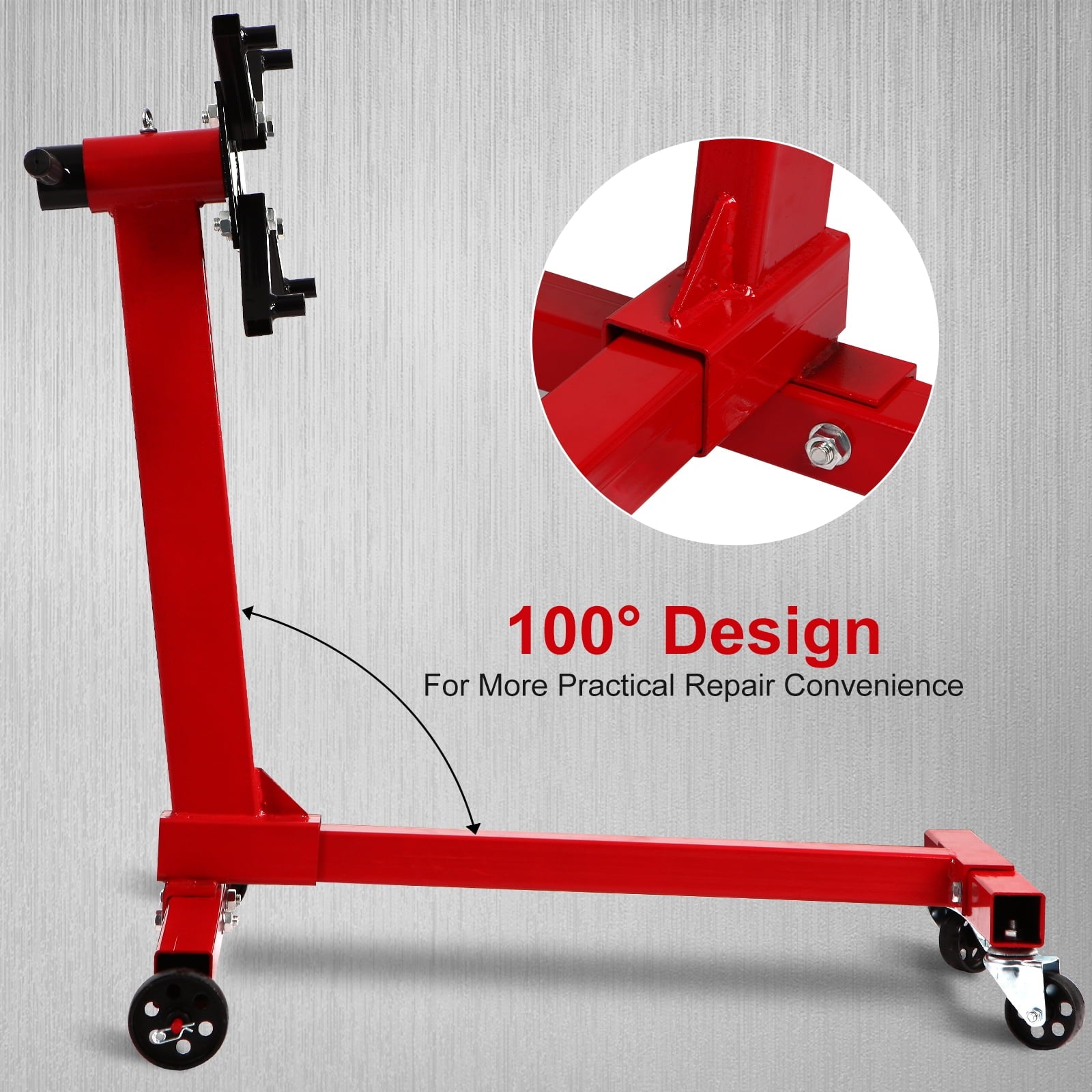 ANDTE Steel Rotating Engine Stand with 360 Degree Rotating Head and Folding Frame: 1/2 Ton (1000 lb) Capacity, Red