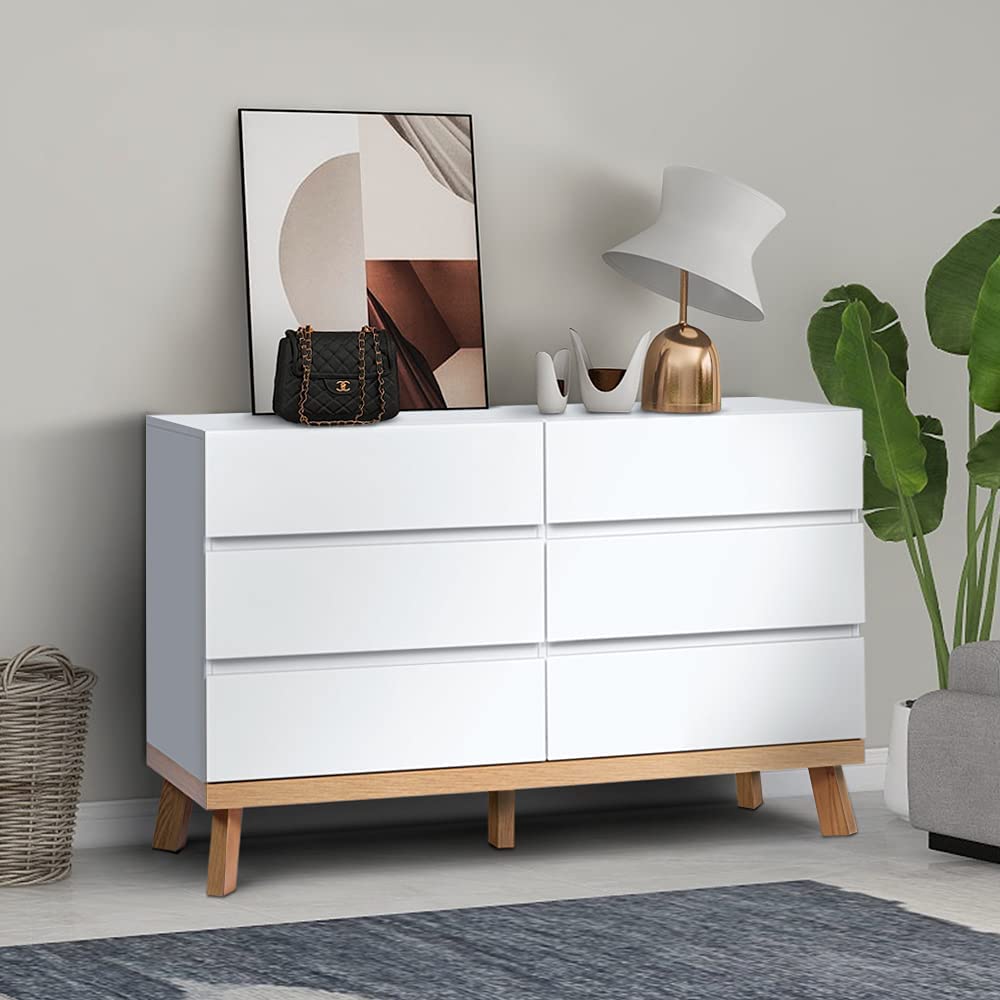 YIGOBUY White Dresser for Bedroom 6 Drawer Double Dresser Chest of Drawers Large Storage Cabinet White Dresser for Bedroom, Living Room, Hallway (White)