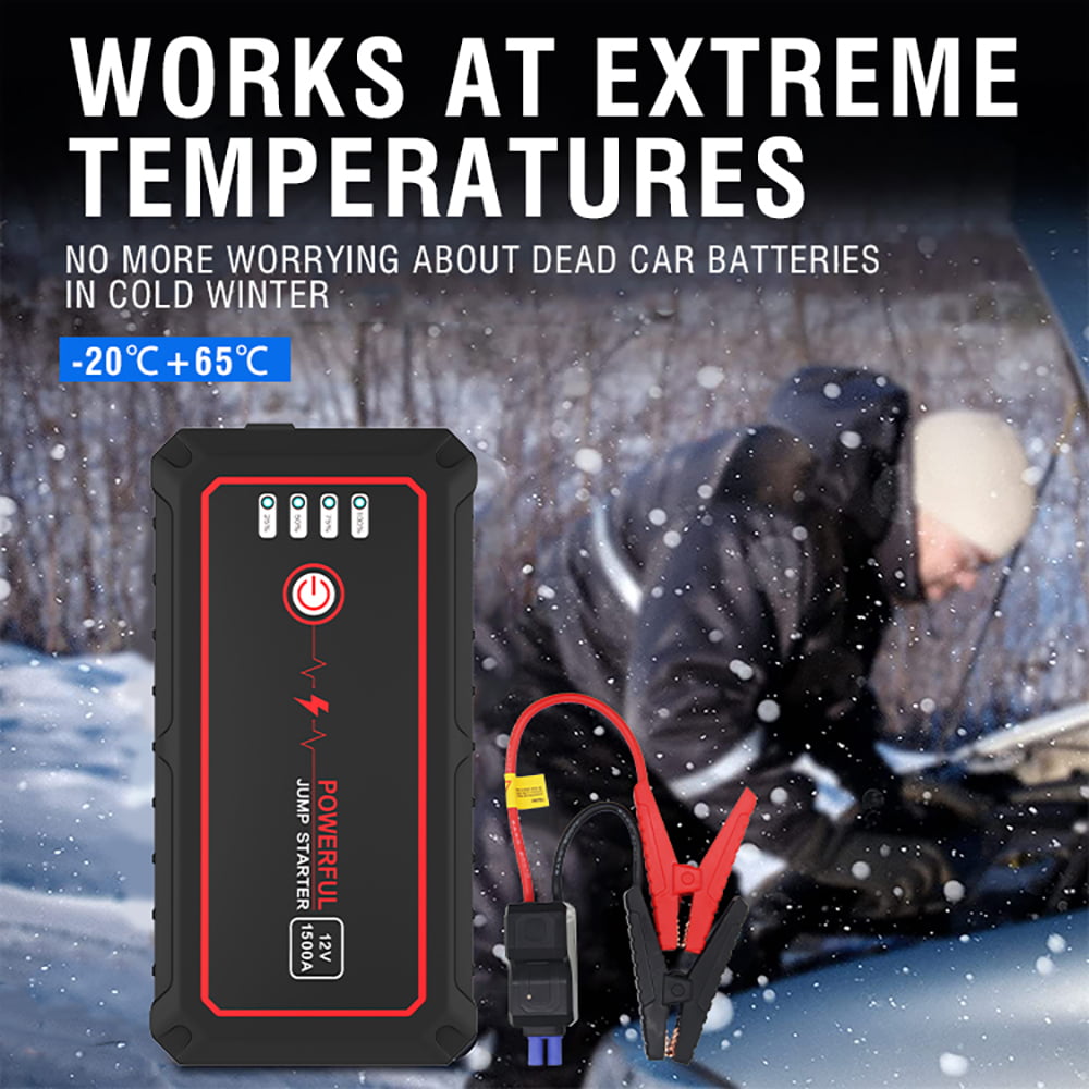 1500A Car Jump Starter 12V 14000mAh(up to 8L Gas,6L Diesel Engines) with USB Quick Charge 3.0 and Smart Clip