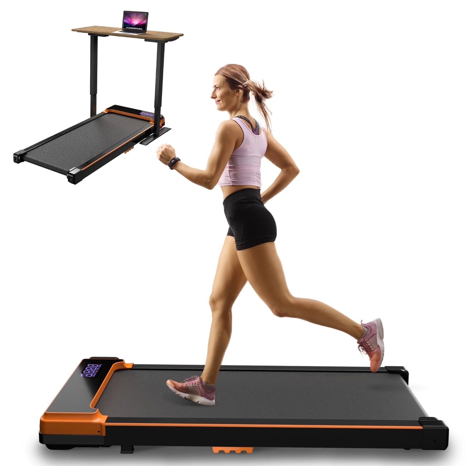 CoolHut Walking Pad Under Desk, 2 in 1 Portable Folding Treadmill for Walking, Running and Home Office Use, 2.5HP Low-Noise Motor, LED Display, and Remote Control, Black