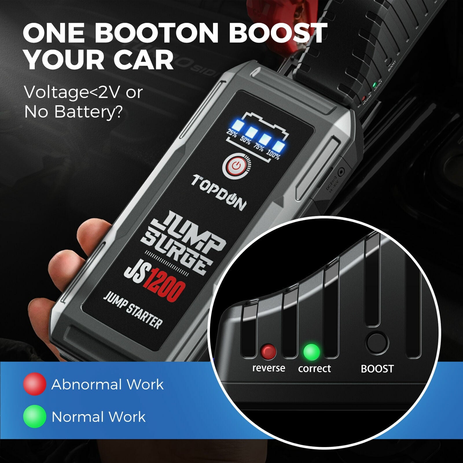 Topdon JS1200 Car Jump Starter 10000mAh 1200A 12V Car Battery Booster Jumper Box Powerbank