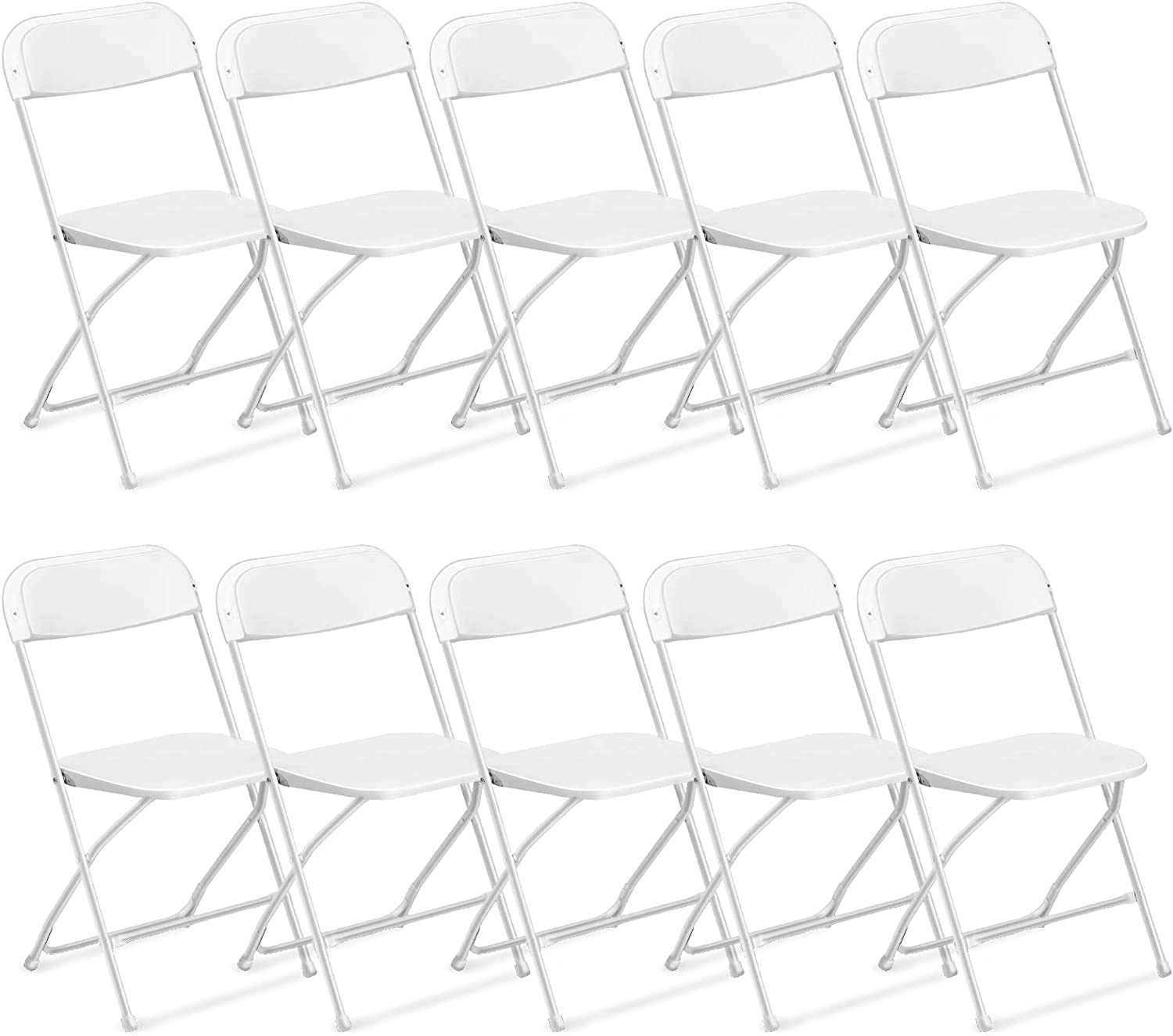 VINGLI 10 Pack White Plastic Folding Chair， Indoor Outdoor Portable Stackable Commercial Seat with Steel Frame 350lb. Capacity for Events Office Wedding Party Picnic Kitchen Dining