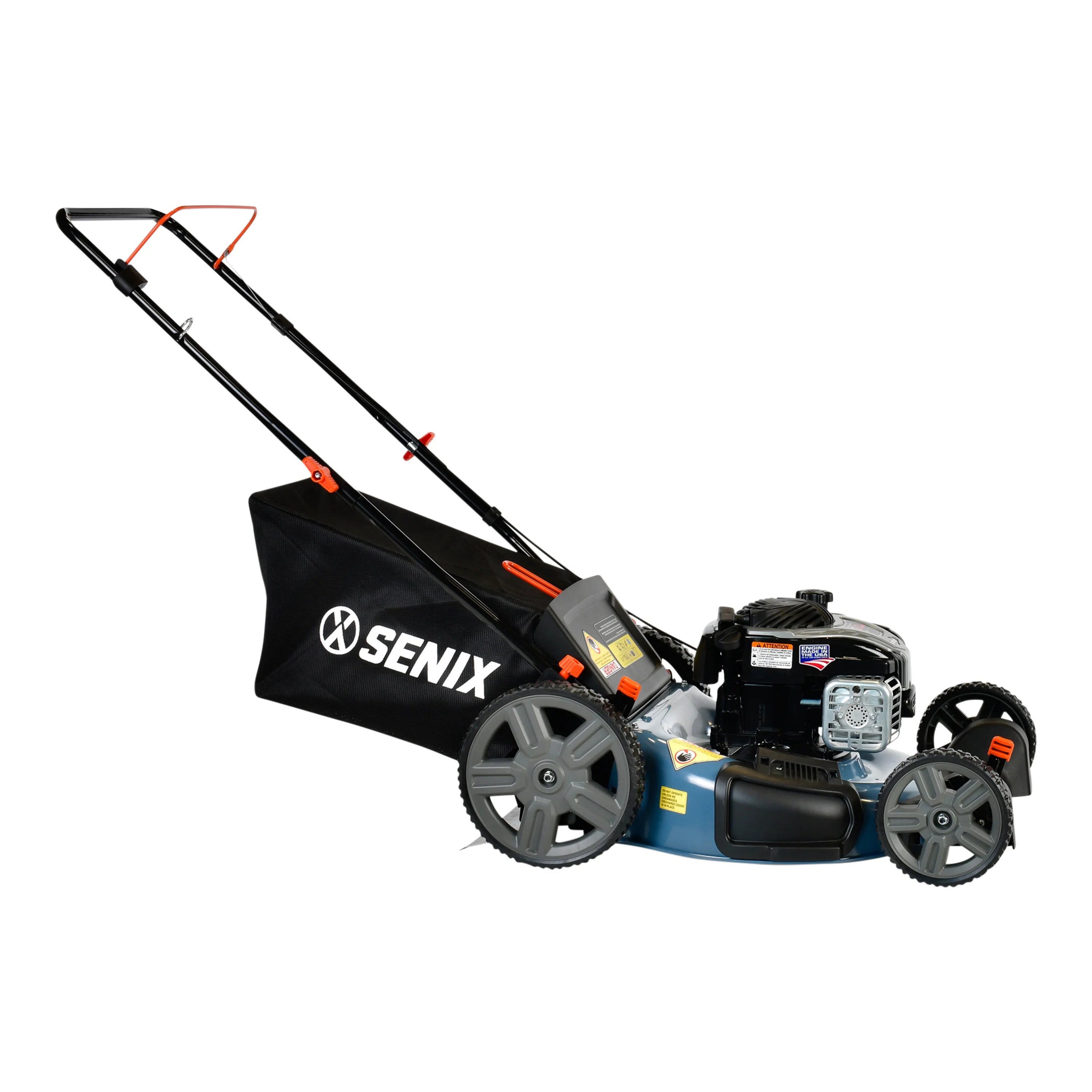 SENIX 21-Inch Push Lawnmower, 140 cc 4-Cycle Briggs & Stratton Engine, 3-in-1 Mower, Prime & Pull, 6-Position Height Adjustment with 11-Inch Rear Wheels, LSPG-M7