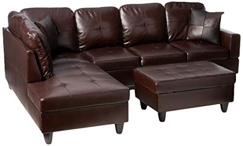 Beverly Fine Furniture Left Facing Russes Sectional Sofa Set With Ottoman, RED