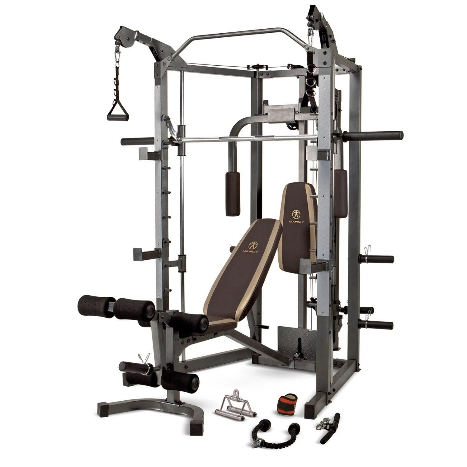 Marcy Combo Heavy Duty Full Body Home Exercise Gym Equipment, Gray/Brown