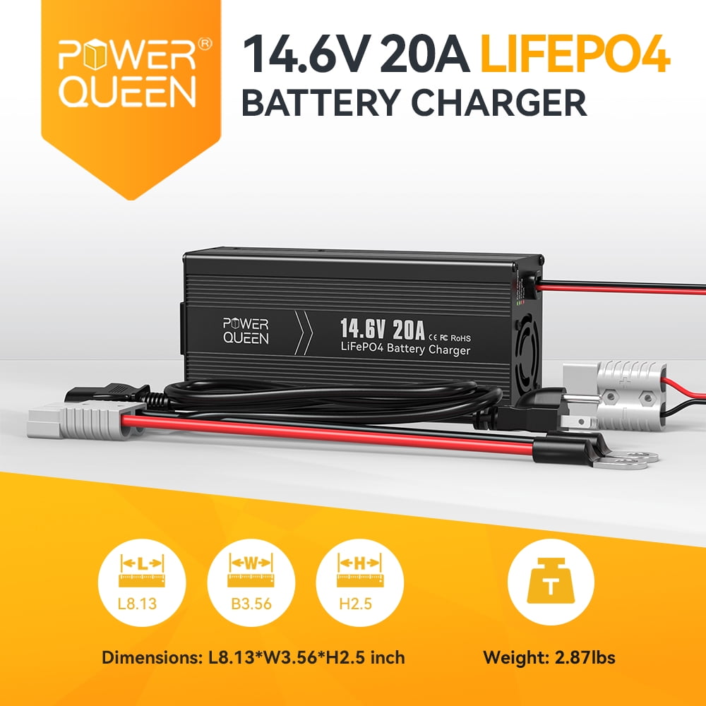 Power Queen 14.6V 20A Smart LiFePO4 Battery Charger and Maintenance